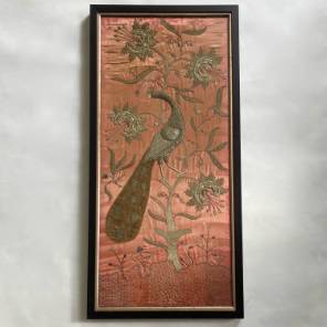 Framed Silver Embroidery Peacock